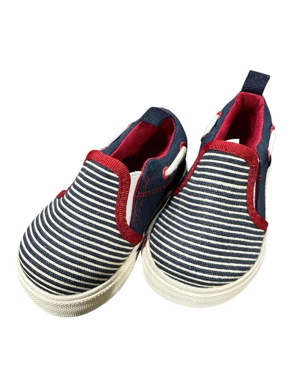 GAP Boys Navy & White Striped Slip-On Boat Shoes with Red Trim-NWT Size 5